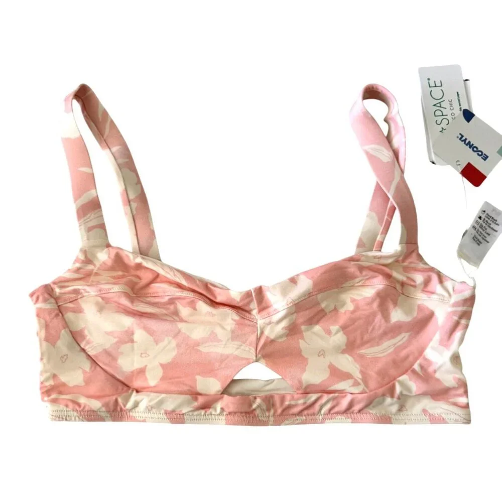 L Space Flora Paradise Large  Bloom Bikini Top NWT $125 Pink White Swim Top - Picture 3 of 5